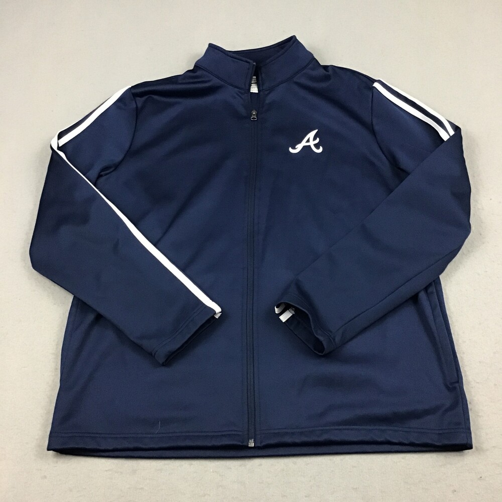Atlanta Braves Jacket Men Large Blue White Solid Full Zip MLB Baseball Collar L